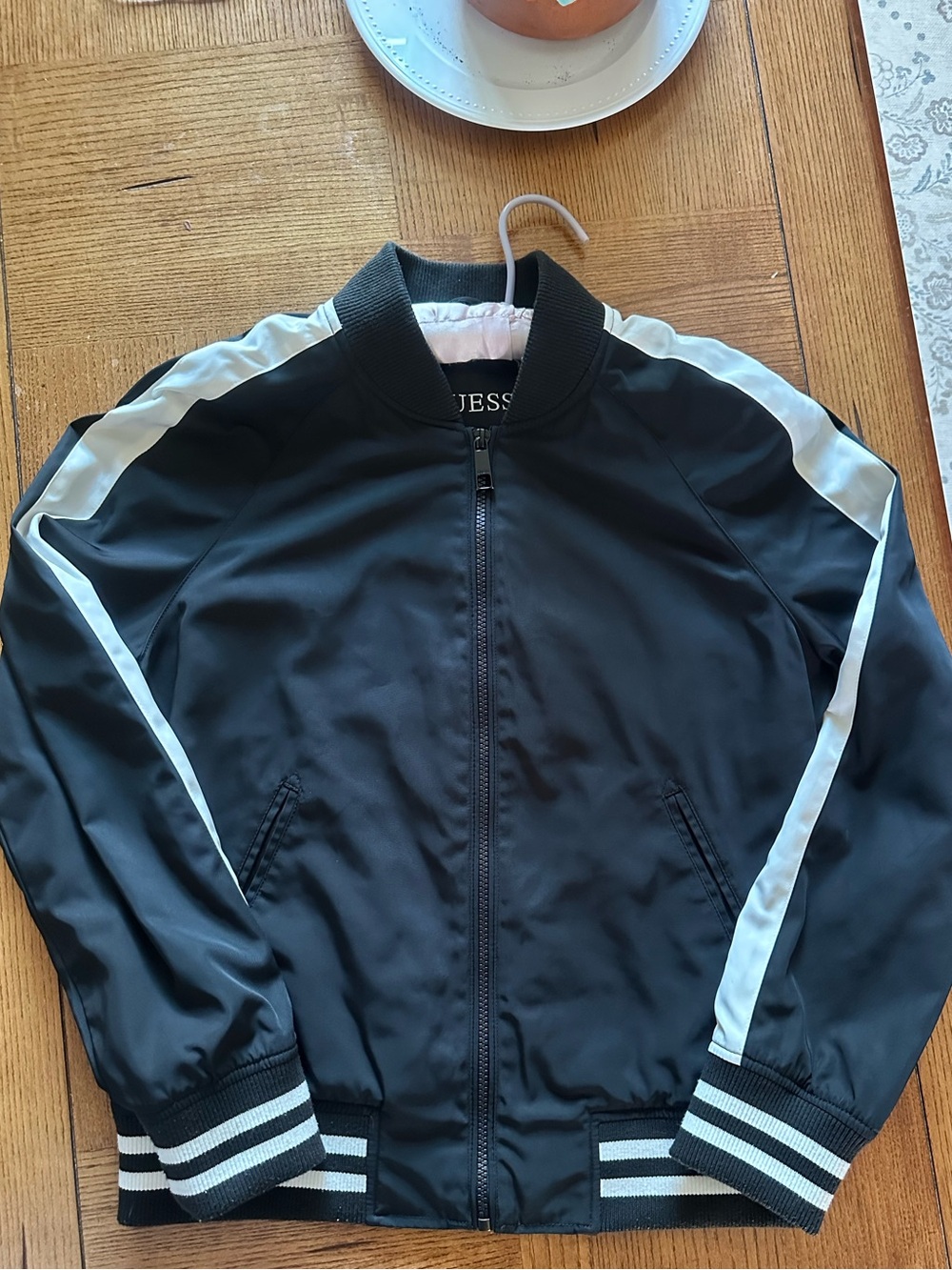 GUESS Black Jacket with White Stripe Kids Bomber